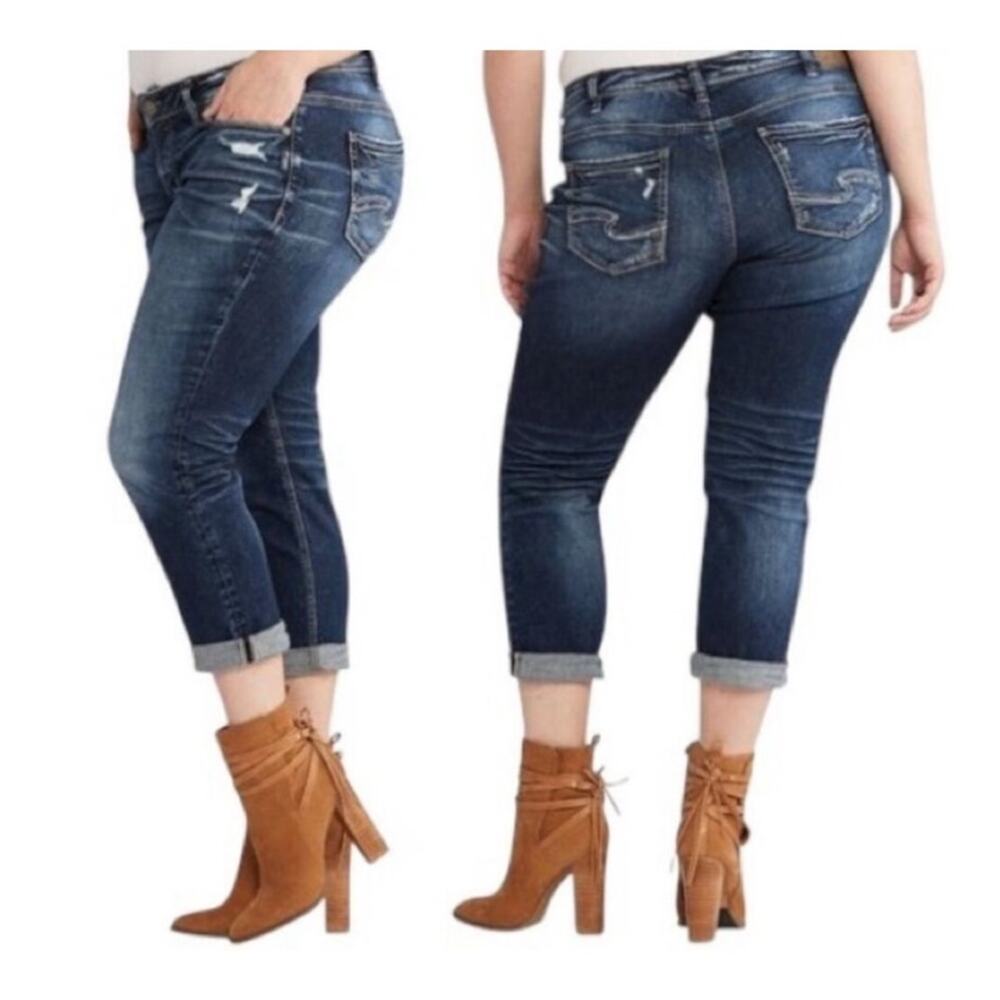Silver Jeans Sam Distressed Boyfriend Crop Jeans Size 20/L27